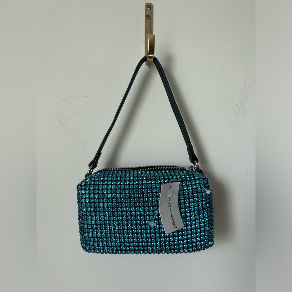 Blue Crystal rhinestone Square mini shoulder bag